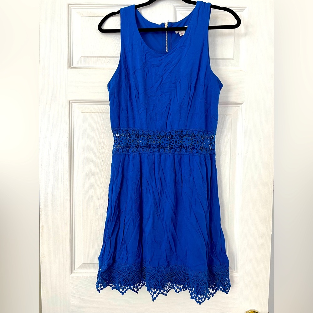 Xhilaration Women's Dress Sleeveless Blue Lace Zip Up